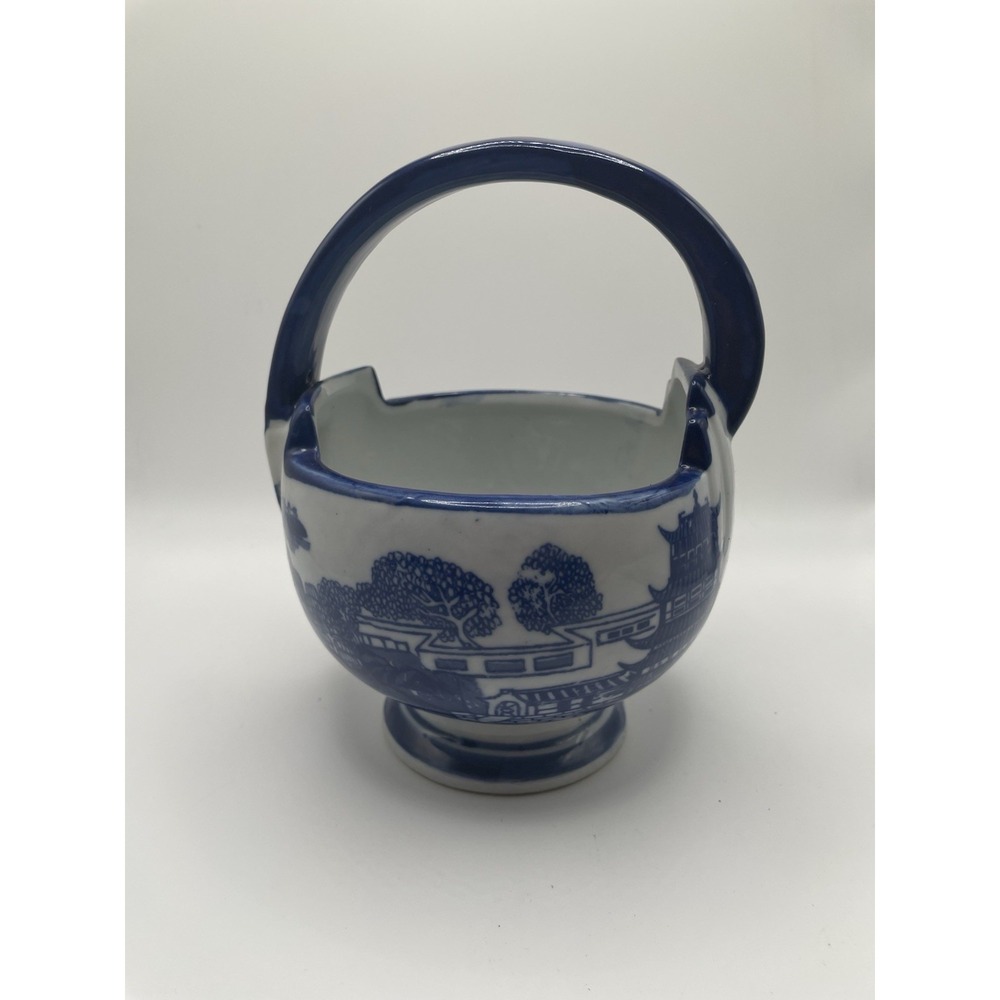 Vtg Victoria Ironstone Basket With Blue Village Scene